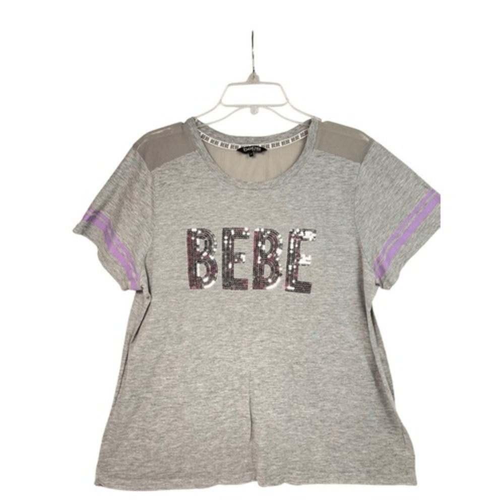 Bebe Sport Gray Bling‎ V-Neck T-Shirt 1X